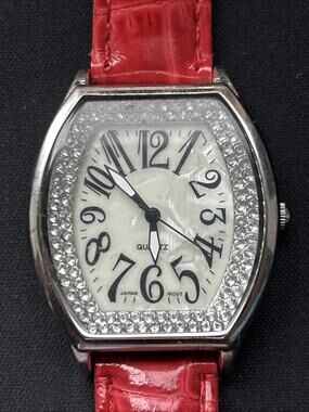 Silver Tone Red Band Women’s Quartz Watch